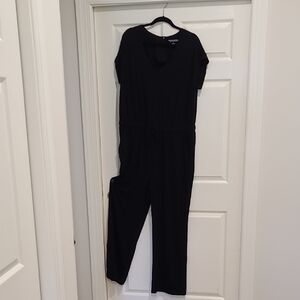 Soft Surroundings Black Short-Sleeve Drawstring Jumpsuit